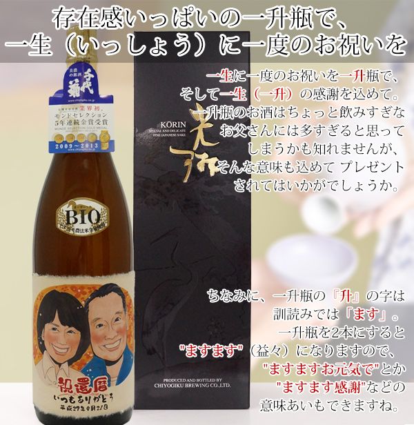 米寿祝いにモンドセレクション5年連続金賞受賞酒に似顔絵入りのラベル